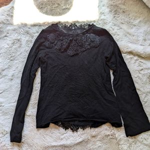 White House Black Market Long Sleeve Black Lace Top, Size Medium (M)
